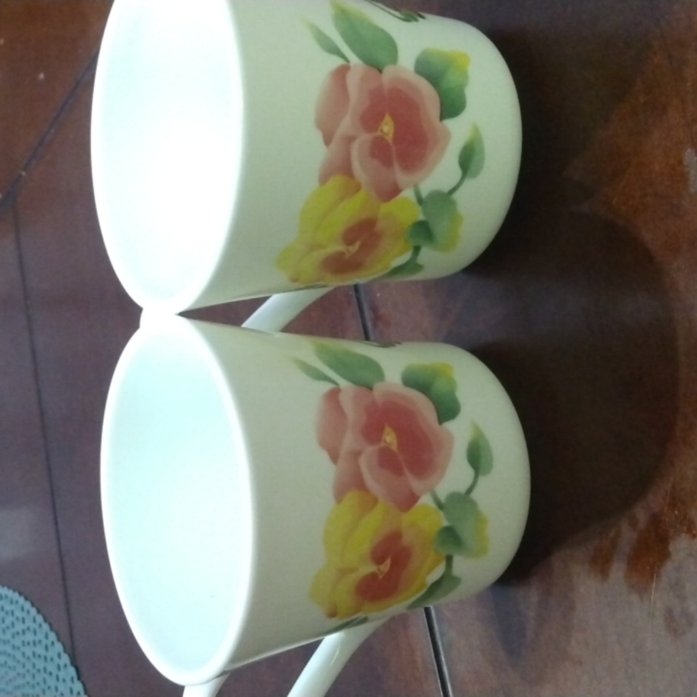 2 Corelle Corning Coffee Tea Cups Floral Pansy Summer Blush VTG Retro